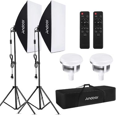 Набір освітлення Andoer Photo Studio Softbox 2 упаковки, софтбокс 50x70 см 85 Вт 2800-5700K двоколірний світлодіодний безперервний світильник з можливістю затемнення з дистанційним керуванням і світловою підставкою для студійної портретної предметної зйом