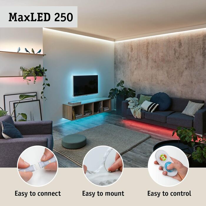 Світлодіодна стрічка MaxLED 250 Regal Comfort Базовий набір 1м 300 лм/м 30 світлодіодів/м в т.ч. 4 Вт безперервний даховий ліхтар з можливістю затемнення сріблястий пластик 2700 K, 78895