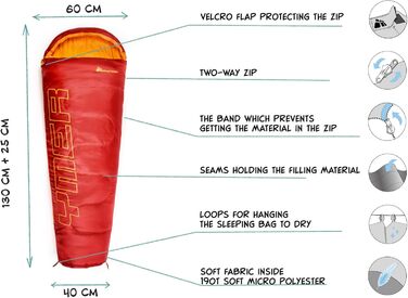 Метеор Преміум Дитячий спальний мішок Літній ультралегкий дитячий спальний мішок Комфортний підлітковий кемпінг ковдра Спальний мішок на відкритому повітрі Легкий осінній тикаючий спальний мішок Маленький дитячий міні-спальний мішок Червоний / Помаранчеви