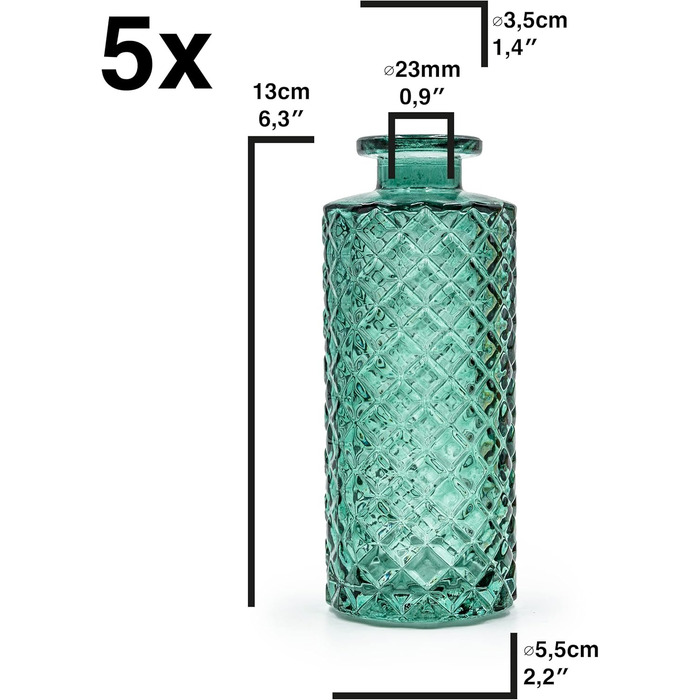 Набір з 5 маленьких ваз зі скла Весільна прикраса - Ваза маленька - Ваза сучасна - Деко весна - Рослинна прикраса Сухі квіти Набір ваз Весільна прикраса (зелений)