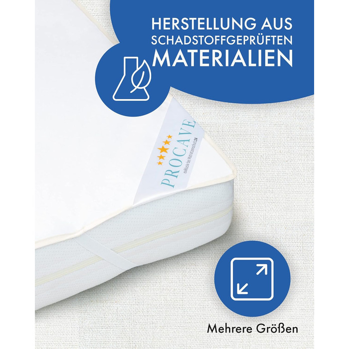 Водонепроникний наматрацник PROCAVE - Чохол для матраца - Підкладка під нетримання сечі - Дихаючий наматрацник - Наматрацник із захистом від кліщів - Зроблено в Німеччині - 80 x 200 см