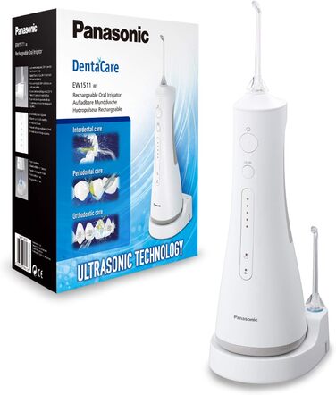 Іригатор порожнини рота Panasonic Ultra Sonic EW1511 (електричний, міжзубне чищення, вбудована зарядна станція) білий і запасні насадки WEW0984 для іригатора порожнини рота