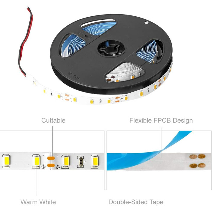 Однотонна гнучка світлодіодна стрічка високої щільності 5M 300LEDs Природний білий 30 Вт 12 В світлодіодна стрічка з можливістю затемнення для спальні Домашня шафа Освітлення Прикраса IP30 Неводонепроникний (теплий білий, IP30 неводонепроникний), 5630SMD