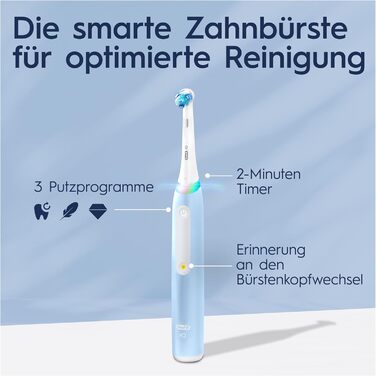 Електрична зубна щітка Oral-B iO Series 3 Plus Edition, ПЛЮС 3 щітки, 3 режими чищення для догляду за зубами, упаковка, що підлягає переробці, дизайн Braun, крижано-блакитний Синій