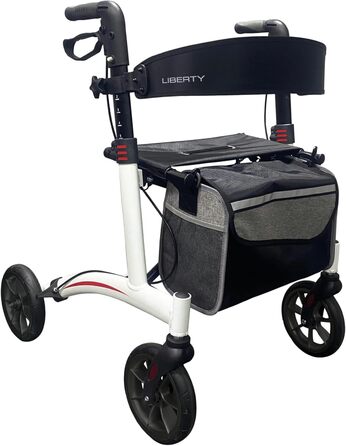 Спеціальна тростина Rollator Actimo Liberty для приміщень і вулиці регульовані по висоті ручки, задній ремінь, тримач тростини, сумка, що закривається, м'яке сидіння, з навантаженням до 136 кг, легко складається алюміній, білий