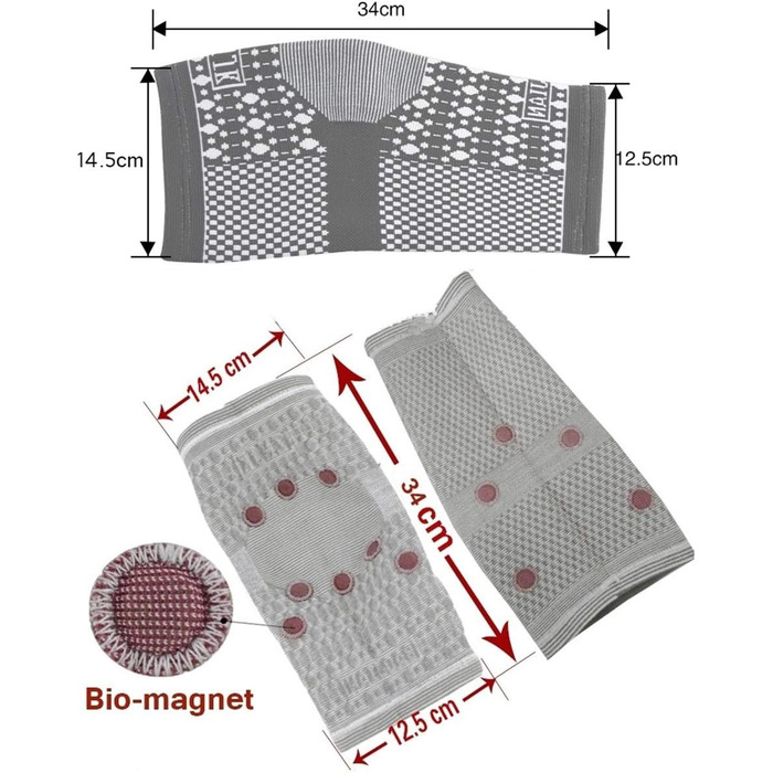 Мідний магнітний наколінник, еластична компресія, магнітна терапія, наколінник з турмаліновими магнітами, камені, наколінники