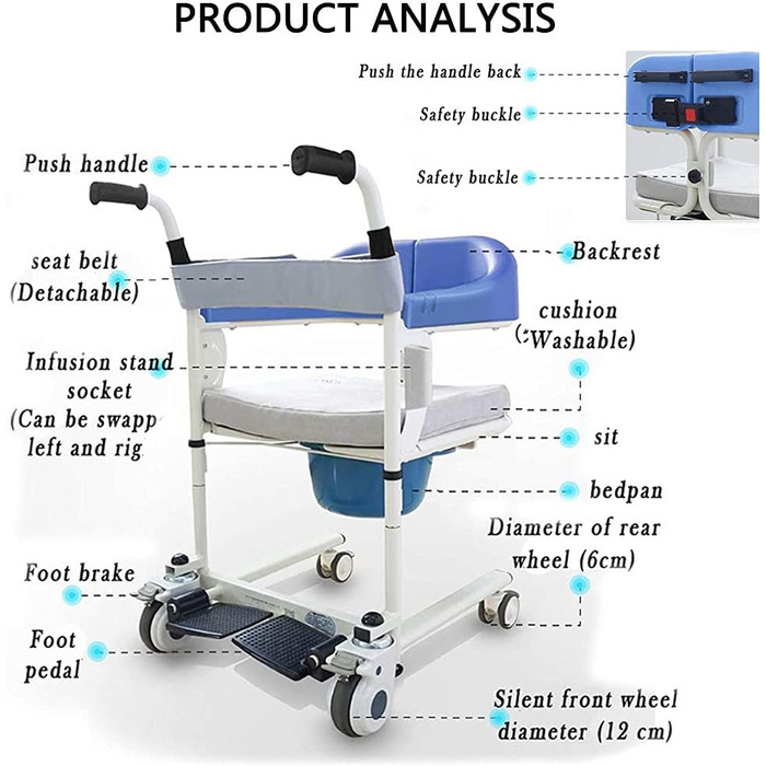 Підйомник для пацієнта Сталевий транспорт, Підйомник для перенесення пацієнта, Крісло для екстреної евакуації, Страхувальний строп, Пристрій для догляду за купанням вдома, Туалетний стілець