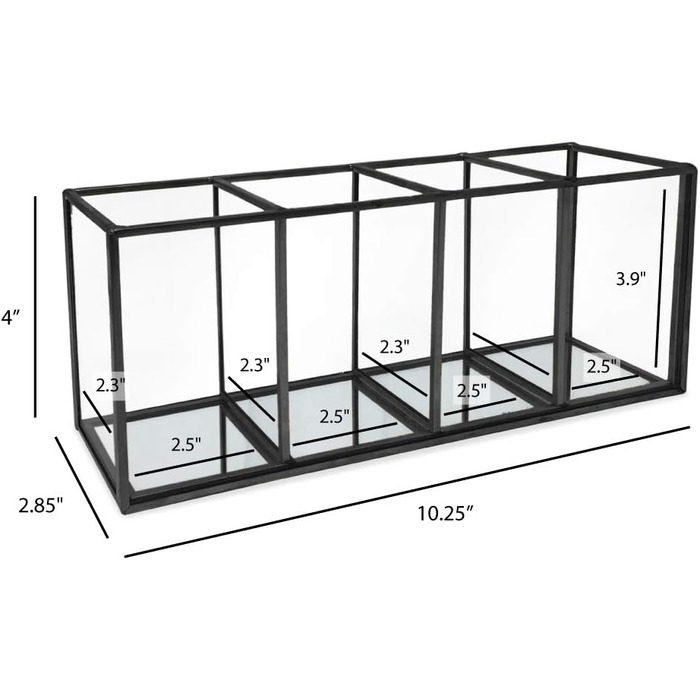Органайзер Isaac Jacobs з 4 відділеннями, тримач для пензлів для макіяжу, вінтажний стиль, латунь і скло, рішення для зберігання з дзеркальною основою, офіс, ванна кімната, кухня та інше (чорний)