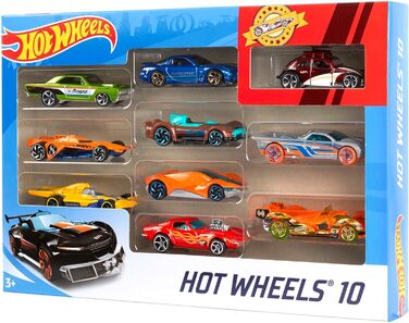 Подарунковий набір литих машинок Hot Wheels 164, по 10 іграшкових машинок, випадковий вибір, іграшкові машинки від 3 років, упаковка з 10 шт. , різнокольорові, 54886 Die-Cast Car Gift Set Random