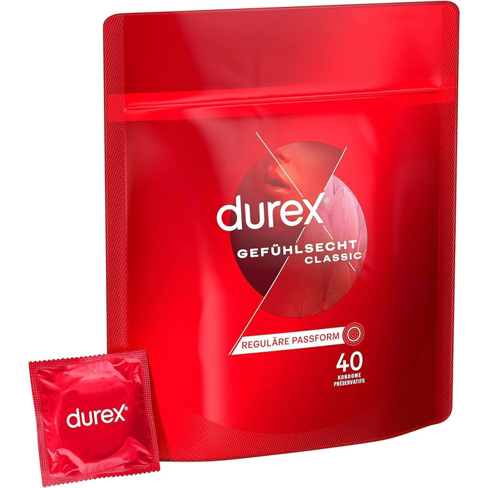 Класичні презервативи Durex Feeling тонкі для інтенсивного відчуття та інтимної єдності, звичайного крою (40 шт. )