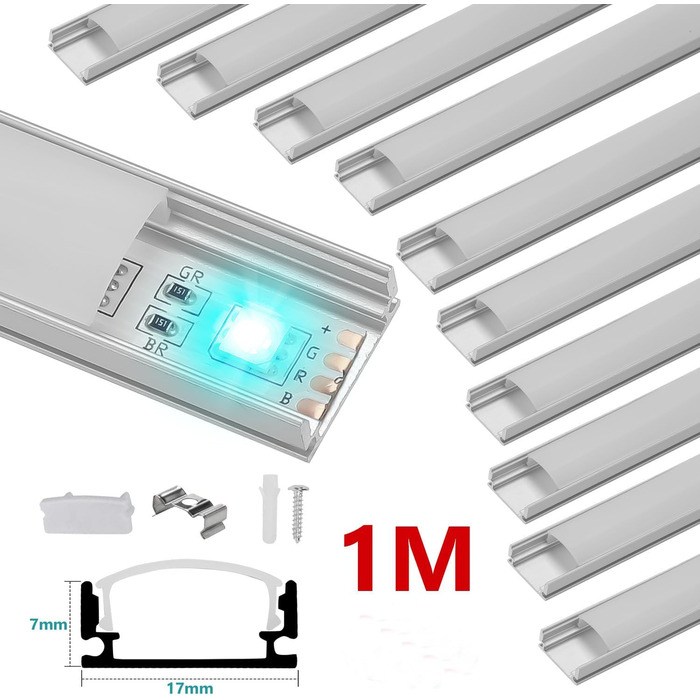 Світлодіодний профіль Gimisgu Алюмінієвий 1 м 10 Упаковка Алюмінієвий профіль для світлодіодної стрічки / стрічки / стрічки Світлодіодний алюмінієвий профіль сріблястий з кришкою, монтажними кліпсами та кутовими з'єднувачами (U-подібна форма, 401 м)