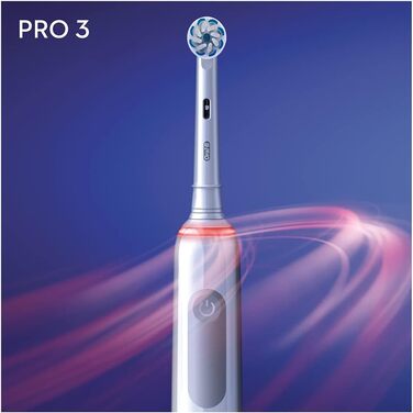 Електрична зубна щітка Oral-B PRO 3 3000 Sensitive Clean, з 3 режимами чищення, включаючи чутливий і візуальний контроль тиску на 360 для догляду за зубами, розроблений компанією Braun, білий