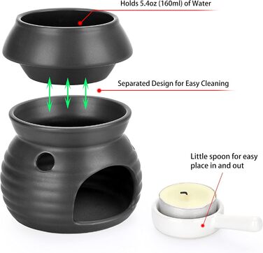 Керамічна ароматична лампа з підсвічником для чаю калабаш ароматична лампа ароматичне світло ароматичний пальник для ароматичної олії та ароматичного воску (чорний), 2 шт.