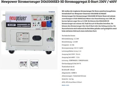 Генератор Newpower DG6500 Генераторна установка 5 кВт 5000 Вт 230 В і 400 В