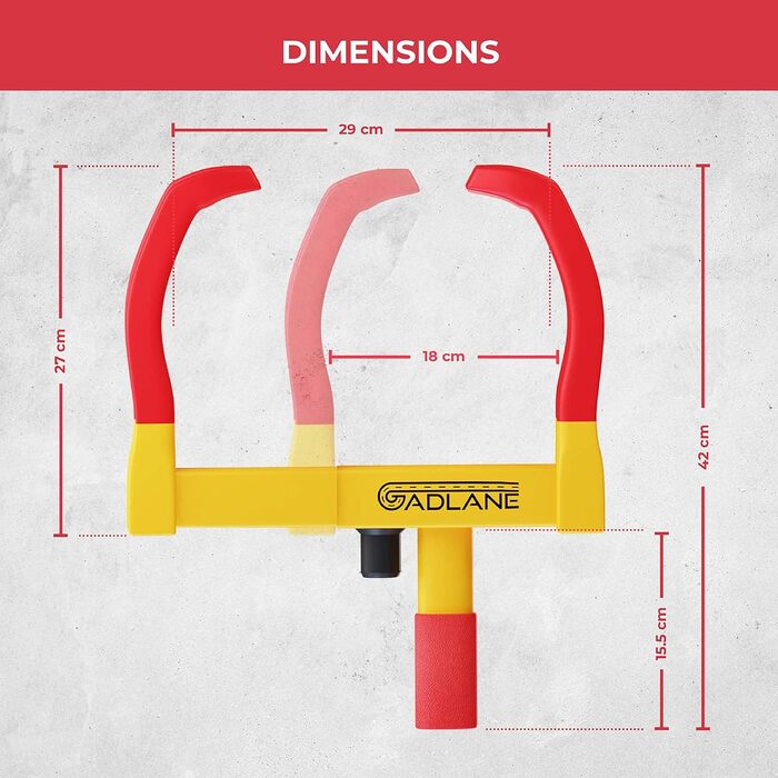 Кіготь колеса іммобілайзера GADLANE універсальний, паркувальний автомобіль для безпеки автомобіля, з 3 ключами, підходить для всіх шин шириною 17,8-27,9 см, затискач для коліс високої видимості для автомобіля та каравану