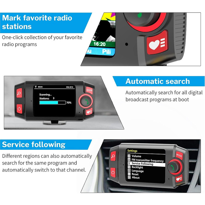 Передавач Bluetooth, автомобільний стереоприймач DAB Адаптер цифрового аудіомовлення FM-передавач Автомобільний комплект Bluetooth без допомоги рук