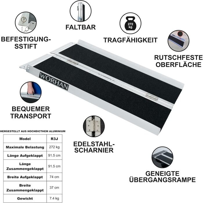 Рампа для інвалідного візка складна 272 кг Складна рампа для інвалідного візка Мобільний алюмінієвий нековзний пандус для інвалідного візка Великий вибір 91,5 см R3J