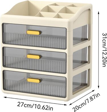 Організатор косметики для туалетного столика, настільний органайзер з ящиками - настільна вітрина для зберігання косметики з 3 ящиками полиця для зберігання косметики великої місткості, Lidscha High-top Xl