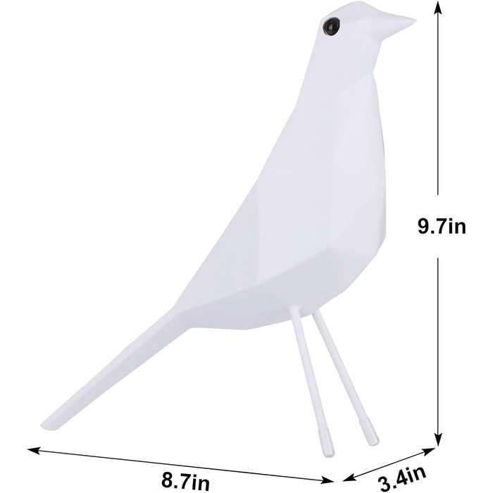 Прикраса білої геометричної фігурки птаха, прикраси з птахів зі смоли для дому, пташине мистецтво, геометричні фігурки птахів, підходить для вітальні, спальні, шафи для одягу та офісної стільниці
