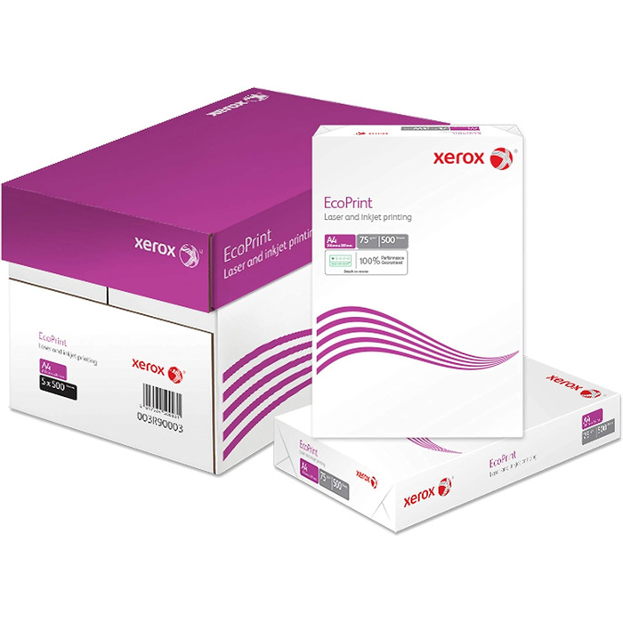 Копіювальний папір Xerox EcoPrint, 75 г/м, A4, білий, без деревини ECF 1 коробка, 5 упаковок, 2 500 аркушів