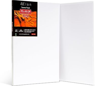 Полотно Elan Thin 40x40, 6-PACK 100 бавовняне полотно для малювання велике, малярський картон для акрилових фарб, дошка для малювання акрил, полотно художника велике, полотно для живопису біле, малярські дошки для розпису (40x60 см)