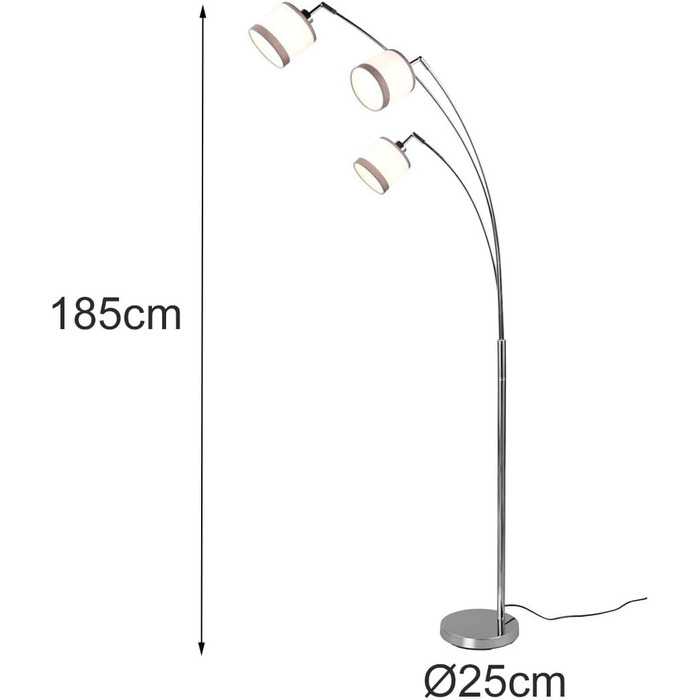 Великий торшер 3-х полум'яний з тканинними плафонами білого/сірого кольору, висота 185см