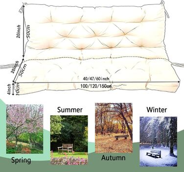Водонепроникна подушка для вуличних гойдалок зі спинкою і ременями, лавка для внутрішнього дворика, заміна сидіння для веранди, саду або газону, переповненої вітальні, подушка для 2- і 3-місних гойдалок