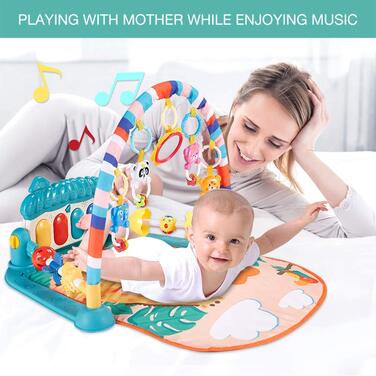 Ігровий килимок Eners Baby Gym Килимок для музичної активності Піаніно Baby Play Gym Час животика М'який килимок для малюків новонароджених малюків (гриби сині)