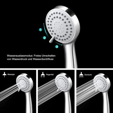 Душова лійка Ручна душова лійка 3 режими розпилення Високий напір зі шлангом 1,5 м Водозберігаюча душова лійка Ручна душова лійка з душовим шлангом і тефлоновою стрічкою хром 3