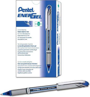 Ручка Pentel Energel Plus BL27-C з рідким гелем, металевий наконечник, 0,7 мм, синій, упаковка 12 шт.