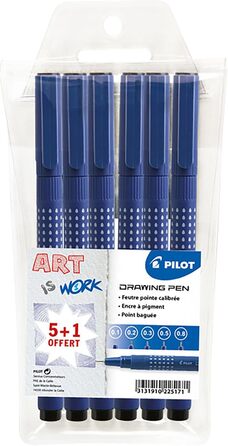 Ручка для письма Pilot Drawing Pen, 6 шт. , насадки в асортименті, чорна