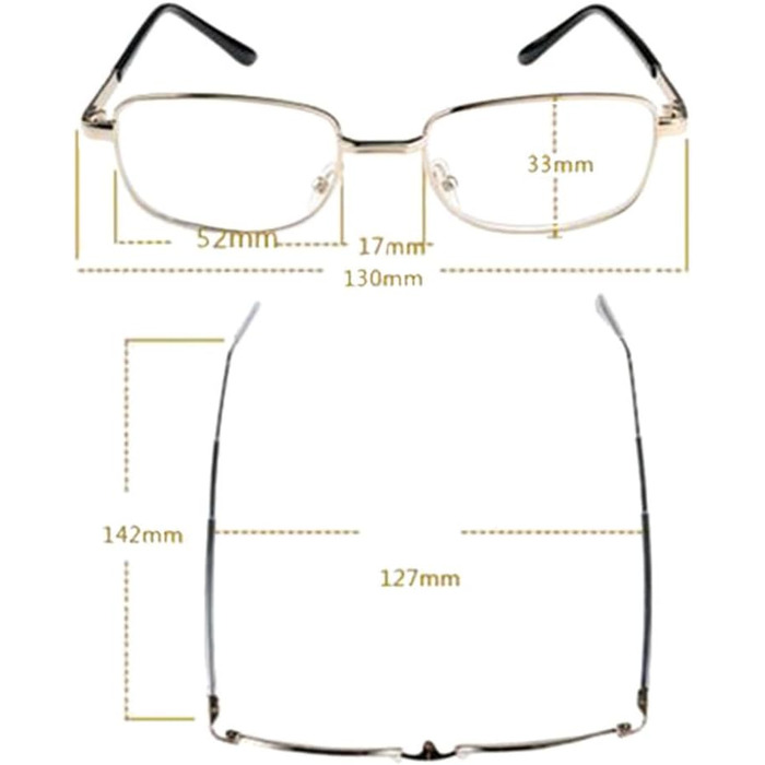 Окуляри для читання Inlefen з металевою оправою Прямокутник Вінтажні окуляри з футляром 4.00 4.50 5.00 5.50 6.00 Золото 6.0 x