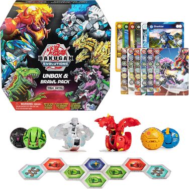 Ексклюзивний набір Storeo Bakugan 'Evolutions UNbox & Brawl 6 з 2 кулями платинової серії (Pyrus Dragonoid, Haos Wrath) та 4 основними кулями (Aquos Sharktar, Ventus Trox, Aurelus Viloch, Darkus Nillious)