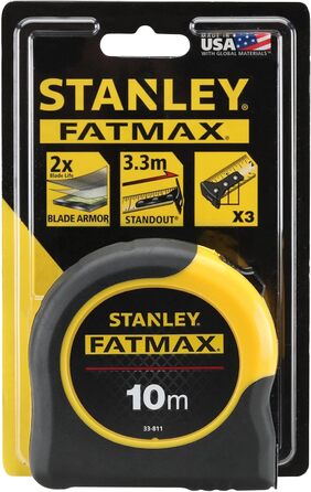 Рулетка Stanley FatMax Blade Armor (довжина 10 м, фіксатор, автоматичне перемотування, затискач для ременя, DynaGrip) 0-33-811