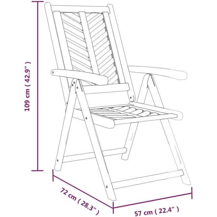 Садові стільці 3 шт., Садове крісло з регулюванням високої спинки, Стілець розкладний для садового патіо, Крісло для патіо Herringbone Design, Масив дерева Акація 47x40 см 3
