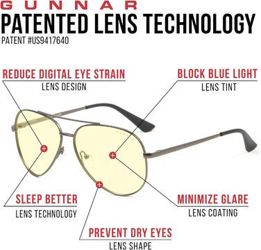 Ігрові та комп'ютерні окуляри Gunnar - Maverick - окуляри з фільтром синього світла, преміальний синій фільтр, захист від ультрафіолету, 'Бурштин - лінза бурштин (65 захист від синього світла) 'Бурштин (блокує 65 синього світла)