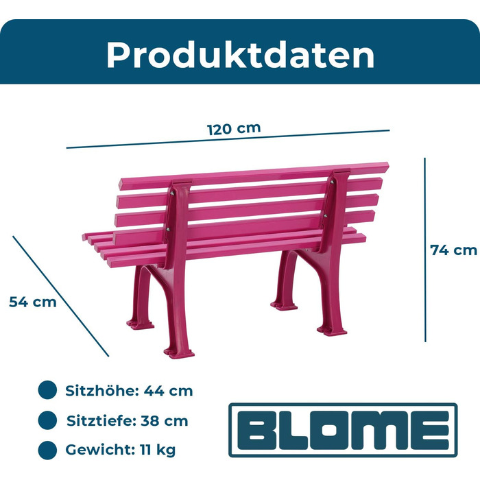 Лавка Blome Ibiza садова лавка в рожевому кольорі, дитяча лавка для саду, балкона, тераси, 2-місна, зроблена в Німеччині