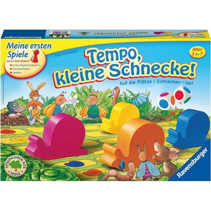 Дитяча гра Ravensburger 21420 - Tempo Little Snail, Захоплюючі перегони равликів, настільна гра та настільна гра для дівчаток та хлопчиків, 2-6 гравців, від 3 років Одиночний