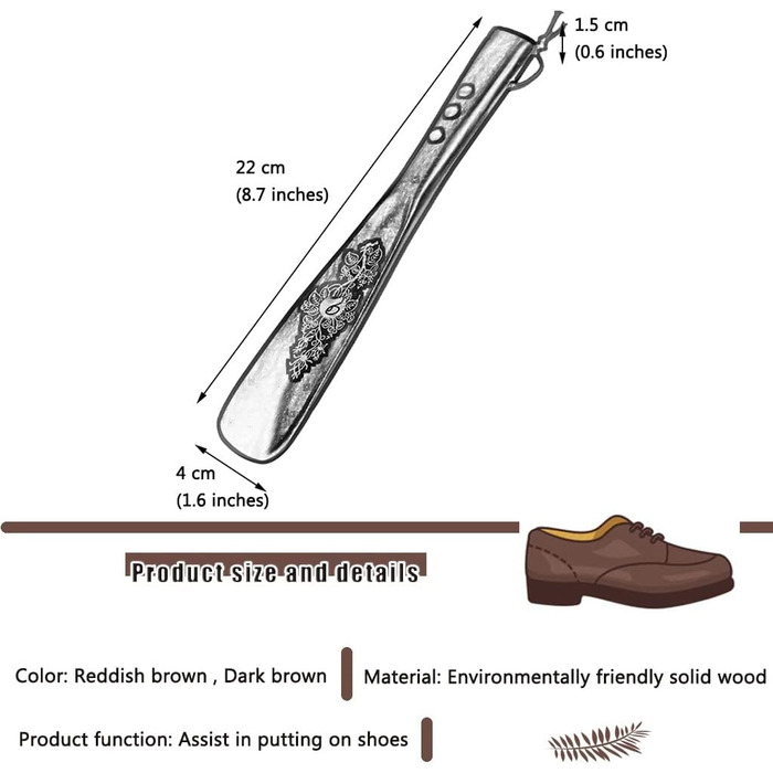 Ріжк для взуття для жінок, класичний золотий візерунок, короткий ріжок для взуття, легкий у перенесенні помічник для взуття з твердого дерева, підходить для людей похилого віку/людей з обмеженою кількістю людей 22 * 4 см 2 кольори