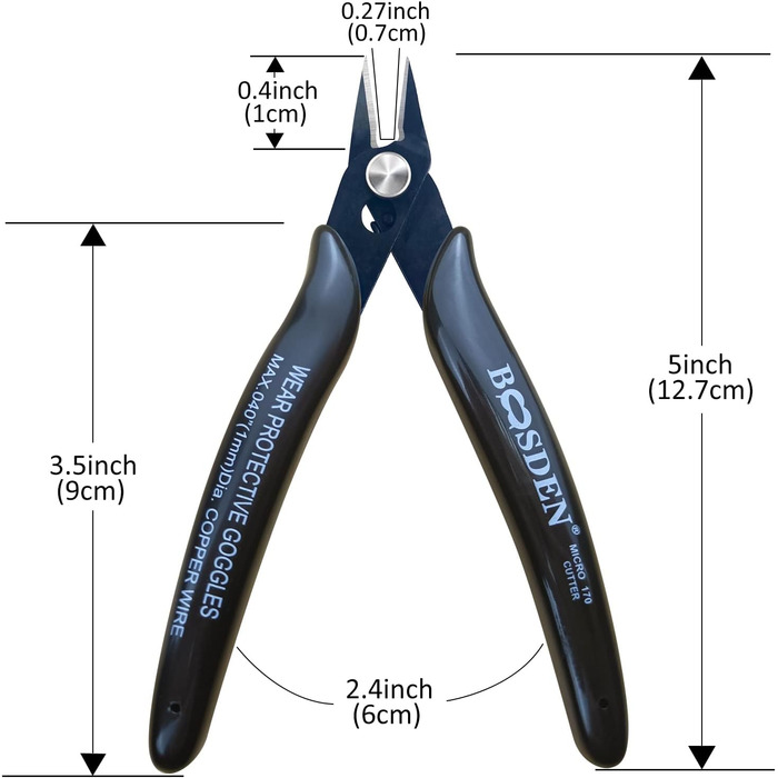 Діагональний різак BOOSDEN 170, 10 шт. , 127 мм, міні-міцний діагональний різак, електронний діагональний різак, електронний кусачки, плоскогубці, малий діагональний різак для виготовлення моделей, чорний мікро - 10 шт.