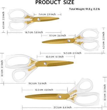 Акрилові ножиці Uaugulft Гострі титанові леза з ергономічною ручкою ABS Багатоцільові ножиці Набір з 4 Підходить для шиття та домашнього господарства Чистий і золотий тон