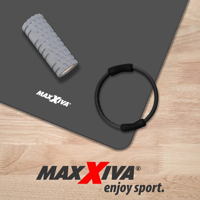 Килимок для йоги MAXXIVA - 190x60x1,5 см або 190x100x1,5 см, з ременем для перенесення, не містить фталатів, не ковзає, вибір кольору - гімнастичний килимок, килимок для фітнесу, спортивний килимок, килимок для вправ, килимок для вправ (190x100 см, сірий)