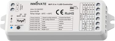 Бездротовий контролер TUYA 5in1 SC/CCT/RGB/RGB-WW/RGB-CCT 12-24V для затемнення, WiFi 2.4G (контролер 5в1) - підходить для розумного будинку