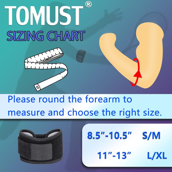 Тенісний бандаж TOMUST регульована стрічка для підтримки передпліччя з гелевою компресійною подушкою, ліктьовий ремінь для бурситу, гольфіст, теносиновіт, спорт, чоловіки та жінки (одиночний) L/XL