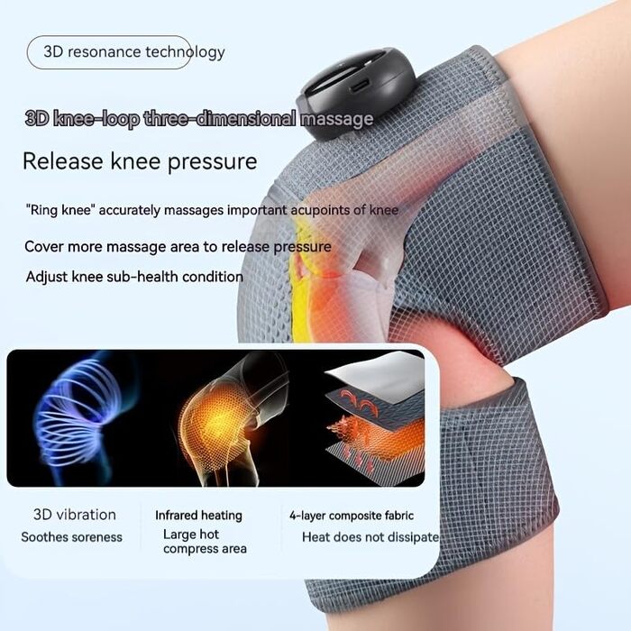 Масажер для колін Knee Warmer 3 В 1, колінний плечовий ліктьовий бандаж з 5 нагрівачами та 3 масажними, акумуляторний бандаж для колінного суглоба з підігрівом акумуляторного регульованого розміру для полегшення болю