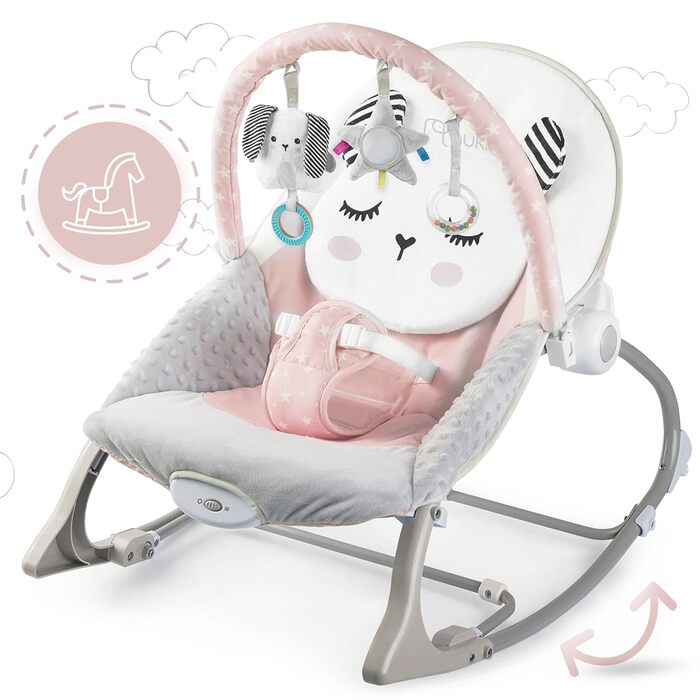 Дитяча гойдалка Nukido Baby Bouncer з музикою - Металевий каркас і міцний пластик - Замок-гойдалка - Вібраційна система - Додаткова іграшка Montesorri - 48 x 62 см - (Рожевий)