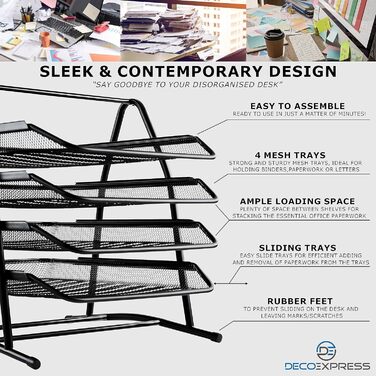 Офісний органайзер Deco Express з 4 полицями - відсіки для зберігання, які можна штабелювати, як лоток для листів формату А4 або органайзер для канцелярського приладдя