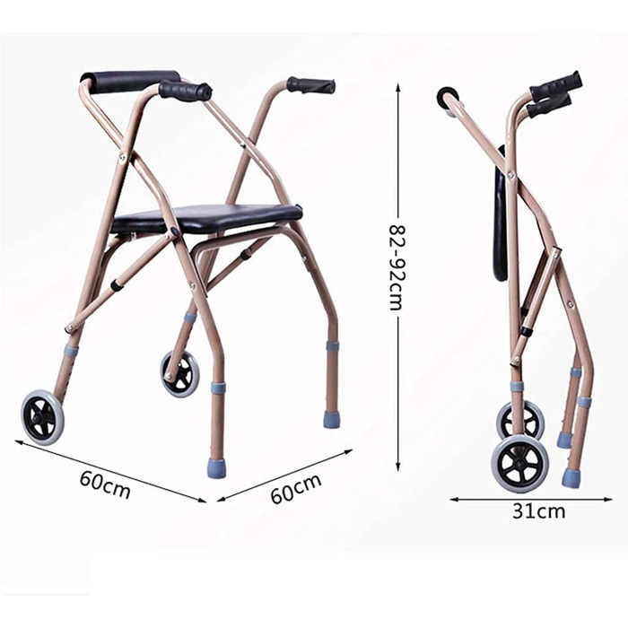 Складається з сидінням Багатофункціональні складні допоміжні засоби для ходьби Прогулянкова рама Чотириколісний допоміжний допоміжний засіб для ходьби для літніх людей, повних зірок
