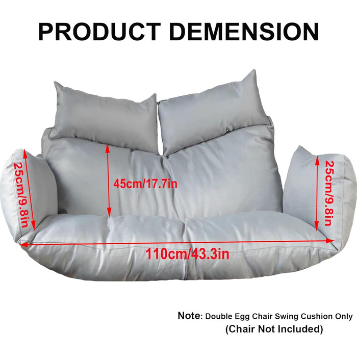 Зовнішні меблі для внутрішнього дворика Водонепроникний подвійний підвісний кошик Гойдалка яєчний стілець подушка з підголовником 2-місний знімний потовщений гамак подушка для заміни коричневий
