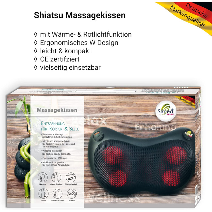 Масажна подушка для масажу шиї, плечей, спини з функцією тепла Shiatsu Heat Pad Massager німецького бренду Quality